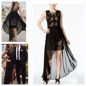 MORGAN AND COMPANY BLACK‎ HIGH LOW LACE FORMAL PARTY DRESS